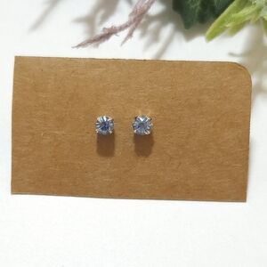 Vintage Light Blue Crystal Stud Earrings Silver Plated